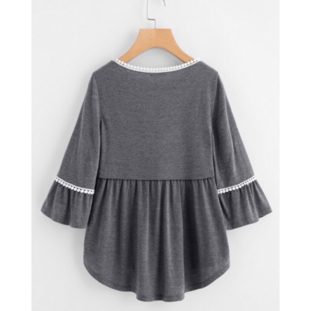 Dot Crochet Trim Curved Hem Top - Picture 3 of 5